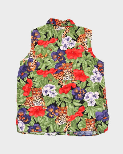 Tiger Print Sleeveless Hawaiian Shirt - M
