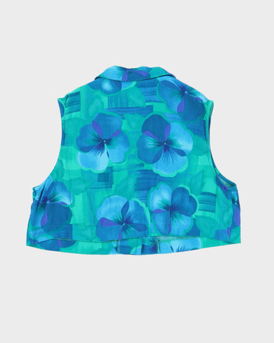 Cropped Blue Sleeveless Hawaiian Shirt - M