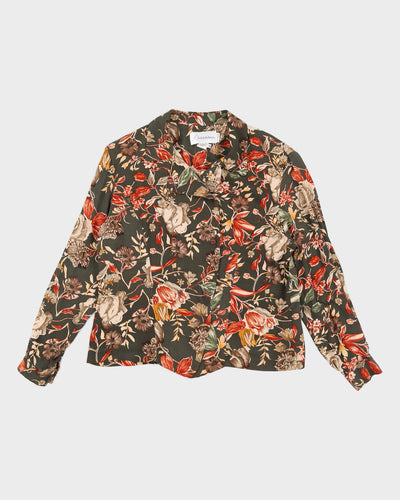 Vintage Green Floral Print Blouse - M