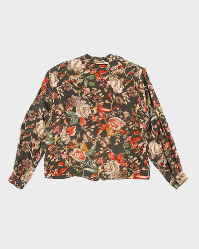 Vintage Green Floral Print Blouse - M