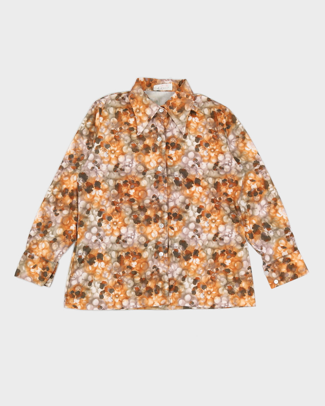 70s Patterned Dagger Collar Shirt - S