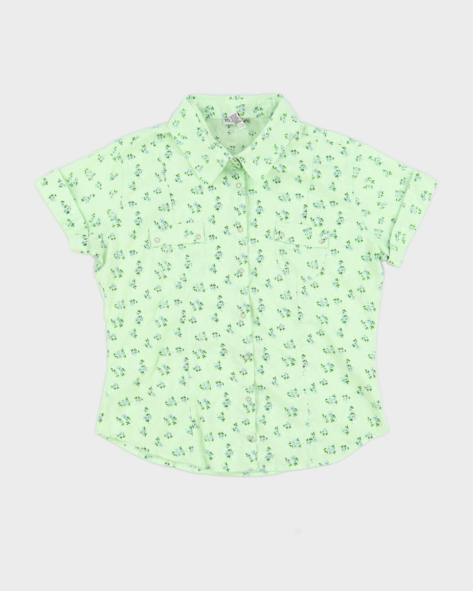 90s Green Floral Shirt - S