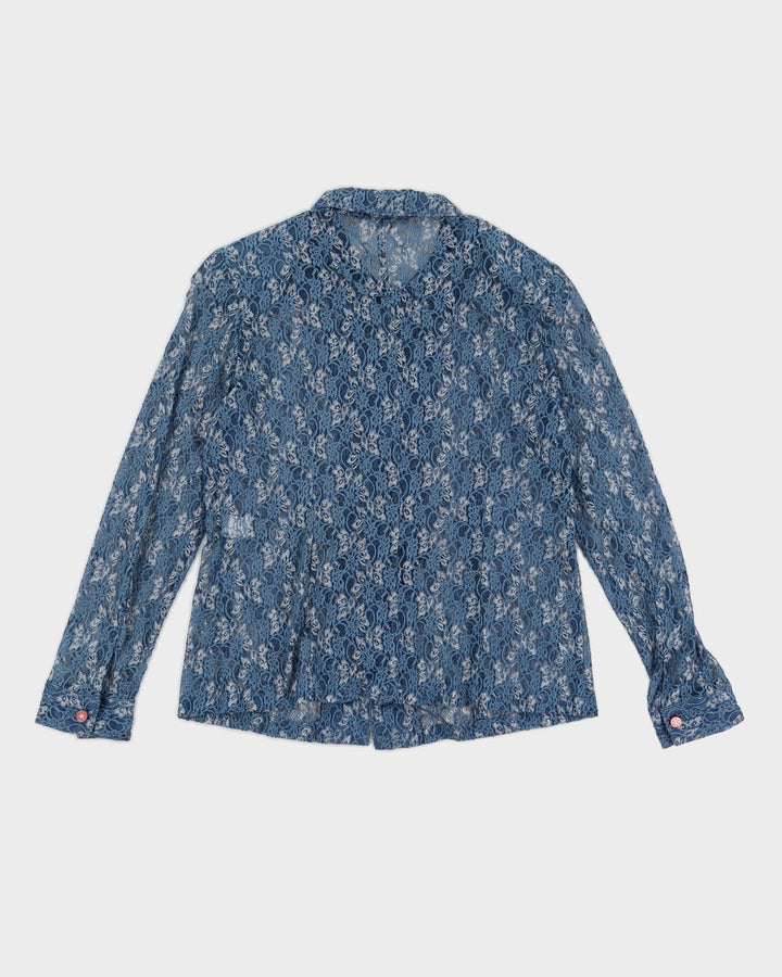 Blue Lace Long Sleeved Shirt - S
