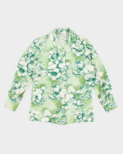 Vintage 70s Floral Green Shirt - S