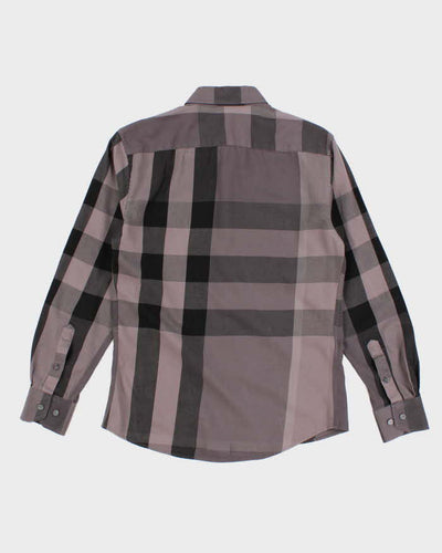 Womens Grey Burberry Check Button Up Shirt - M