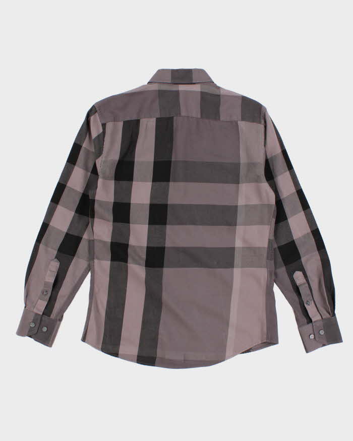 Womens Grey Burberry Check Button Up Shirt - M