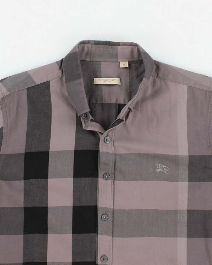 Womens Grey Burberry Check Button Up Shirt - M