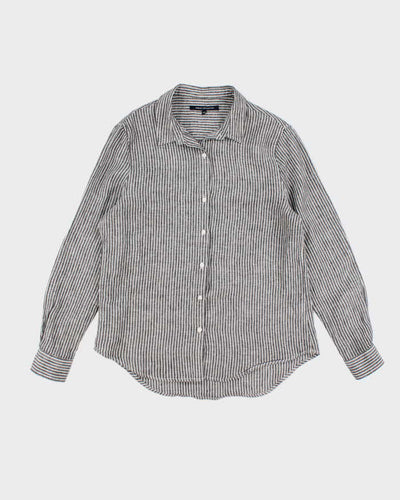 French Connection Grey Stripe Long Sleeve Linen Shirt - M