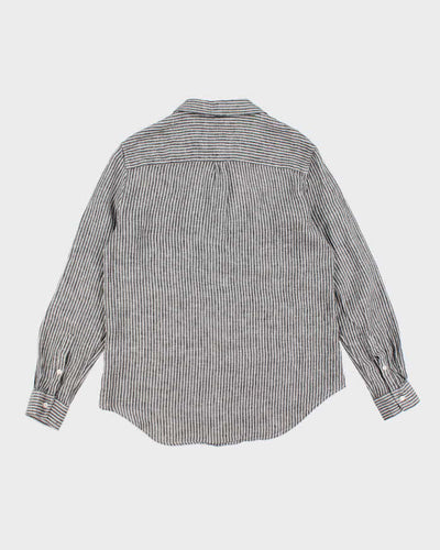French Connection Grey Stripe Long Sleeve Linen Shirt - M