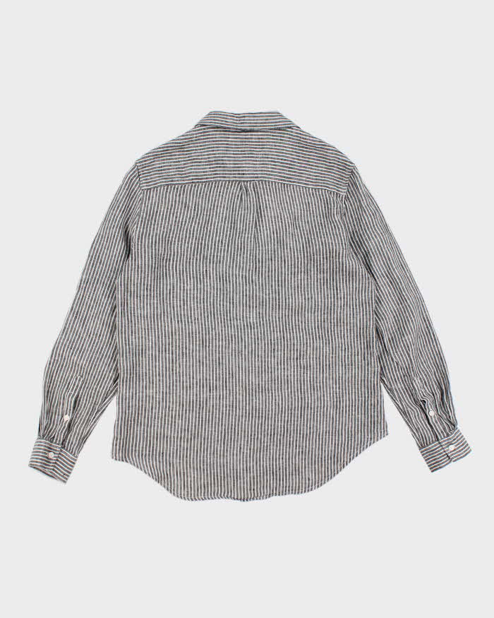 French Connection Grey Stripe Long Sleeve Linen Shirt - M
