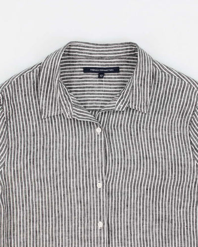 French Connection Grey Stripe Long Sleeve Linen Shirt - M