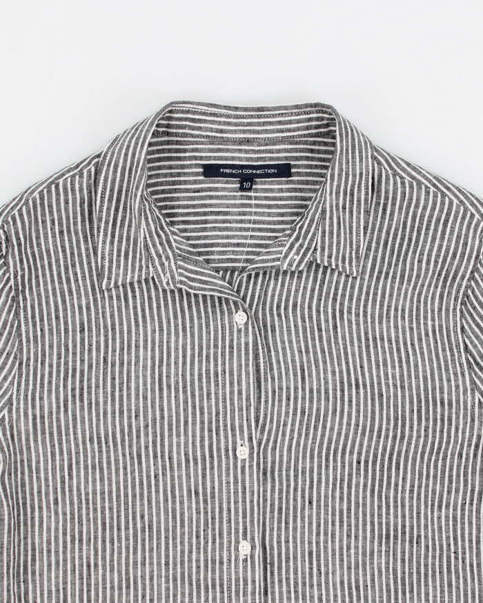 French Connection Grey Stripe Long Sleeve Linen Shirt - M