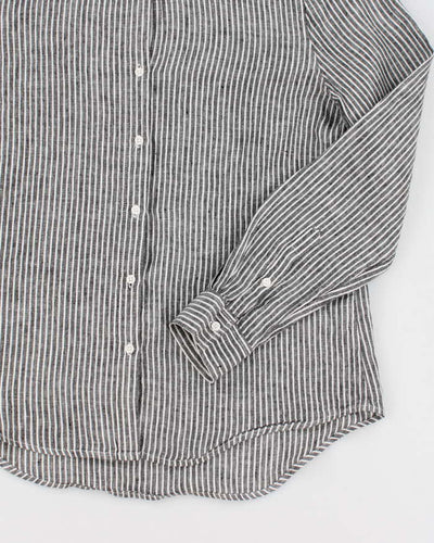 French Connection Grey Stripe Long Sleeve Linen Shirt - M