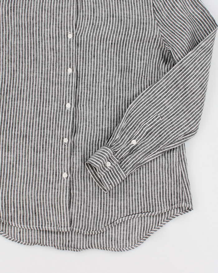 French Connection Grey Stripe Long Sleeve Linen Shirt - M
