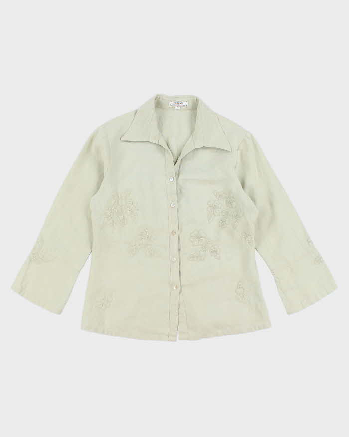 Embroidered Floral Linen Women's Shirt - L