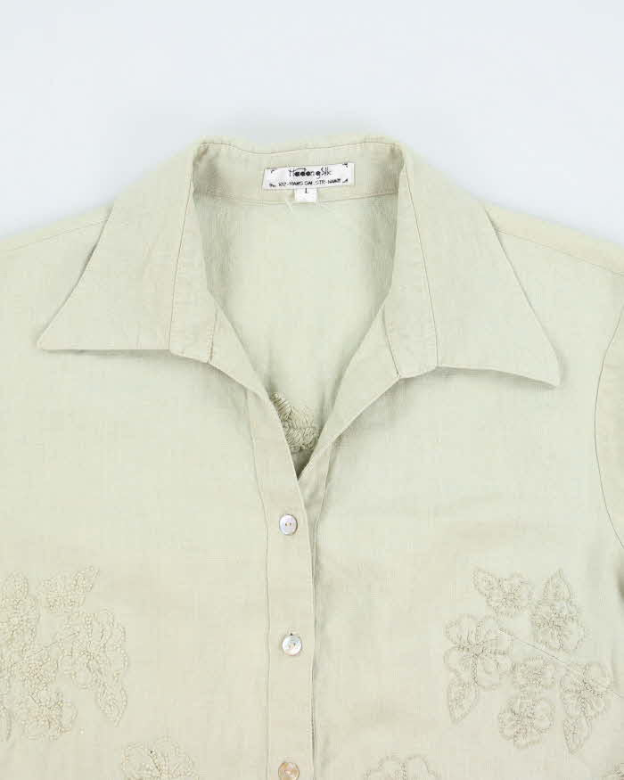 Embroidered Floral Linen Women's Shirt - L