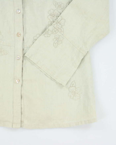 Embroidered Floral Linen Women's Shirt - L