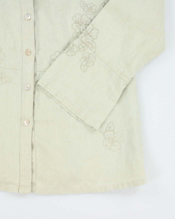 Embroidered Floral Linen Women's Shirt - L