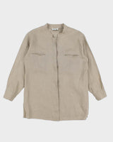 Womens 1990s Giorgio Armani Taupe Linen Button Up Blouse - S