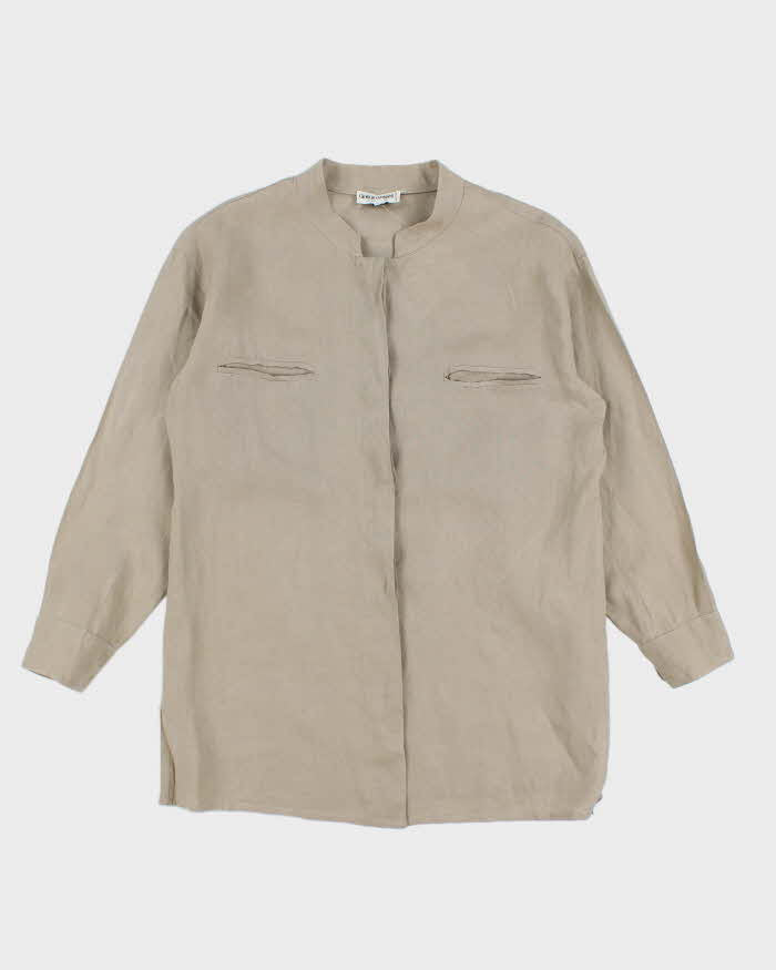 Womens 1990s Giorgio Armani Taupe Linen Button Up Blouse - S