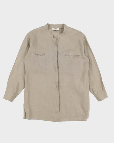 Womens 1990s Giorgio Armani Taupe Linen Button Up Blouse - S