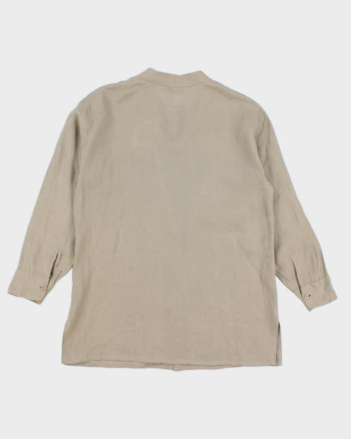 Womens 1990s Giorgio Armani Taupe Linen Button Up Blouse - S