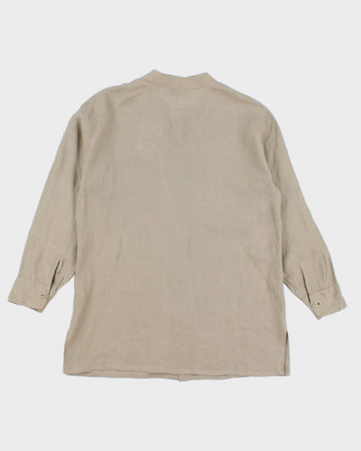 Womens 1990s Giorgio Armani Taupe Linen Button Up Blouse - S