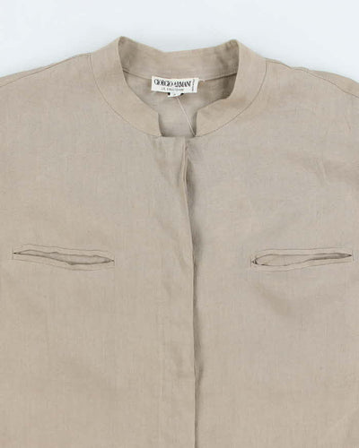 Womens 1990s Giorgio Armani Taupe Linen Button Up Blouse - S