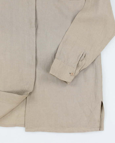 Womens 1990s Giorgio Armani Taupe Linen Button Up Blouse - S