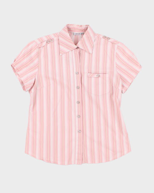 Y2k 00s Sanding Pink Stripe Blouse - M