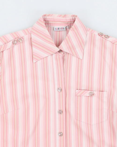 Y2k 00s Sanding Pink Stripe Blouse - M