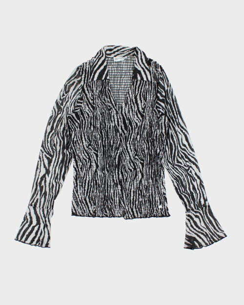Y2k 00s Point Zero Zebra Print Mesh Shirt- M