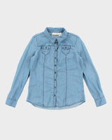 Vintage Women's Y2K DKNY Light Wash Denim Shirt - M