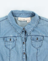 Vintage Women's Y2K DKNY Light Wash Denim Shirt - M