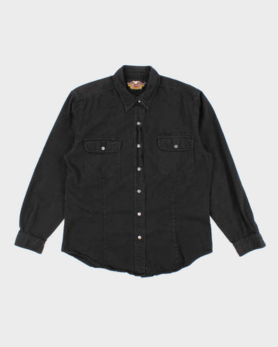 Vintage Y2K Harley Davidson Embroidered Long Sleeve Denim Shirt - S