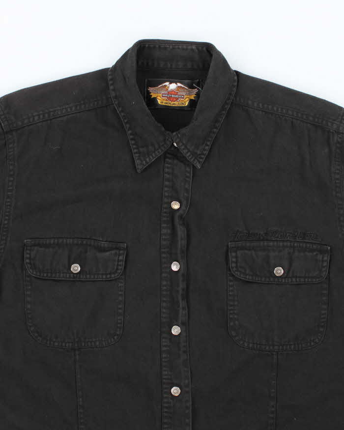 Vintage Y2K Harley Davidson Embroidered Long Sleeve Denim Shirt - S
