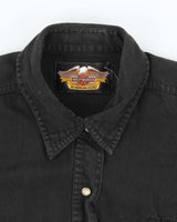Vintage Y2K Harley Davidson Embroidered Long Sleeve Denim Shirt - S