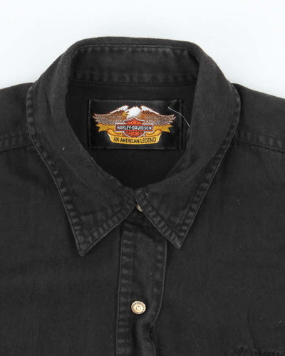 Vintage Y2K Harley Davidson Embroidered Long Sleeve Denim Shirt - S