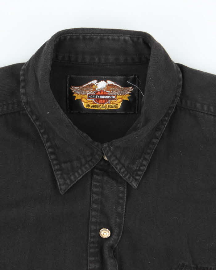 Vintage Y2K Harley Davidson Embroidered Long Sleeve Denim Shirt - S