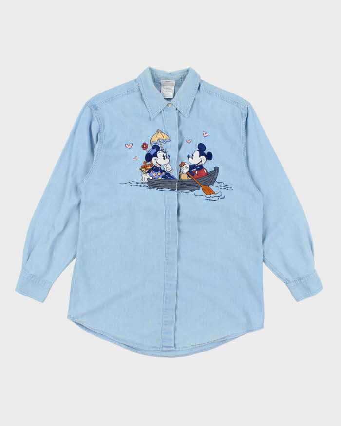 Vintage 90's Disney Mickey &amp; Minnie Embroidered Denim Shirt - S