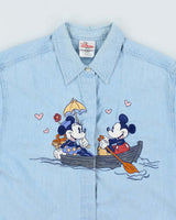 Vintage 90's Disney Mickey &amp; Minnie Embroidered Denim Shirt - S