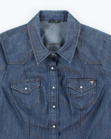 Vintage Y2K Guess Dark Wash Long Sleeve Denim Shirt - L