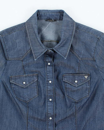 Vintage Y2K Guess Dark Wash Long Sleeve Denim Shirt - L