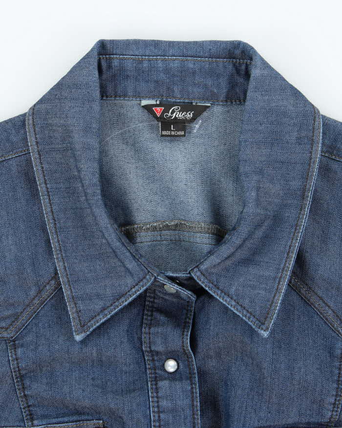 Vintage Y2K Guess Dark Wash Long Sleeve Denim Shirt - L