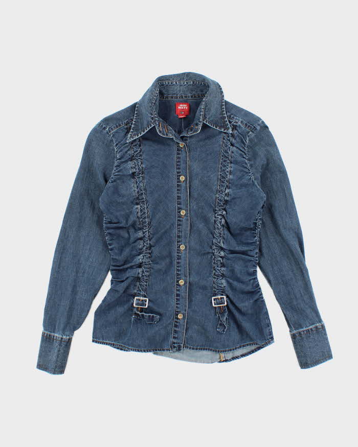Vintage Y2K Miss Sixty Patterned Dark Wash Denim Shirt - M