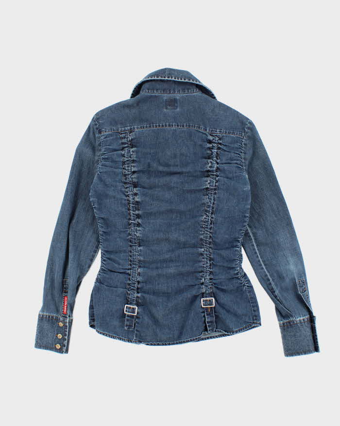 Vintage Y2K Miss Sixty Patterned Dark Wash Denim Shirt - M
