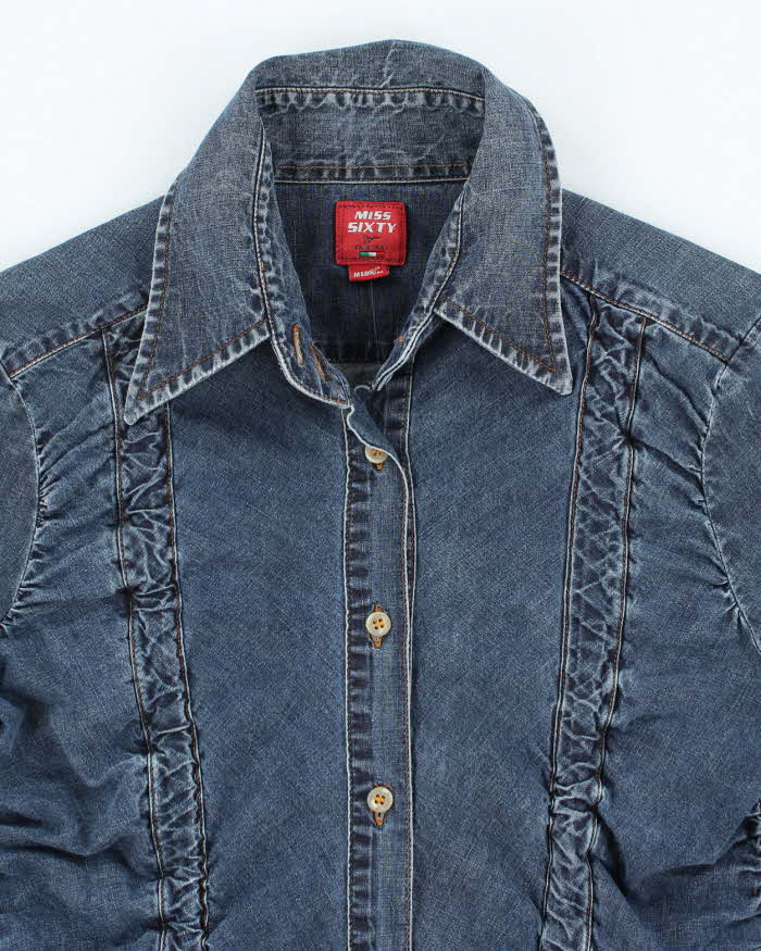 Vintage Y2K Miss Sixty Patterned Dark Wash Denim Shirt - M