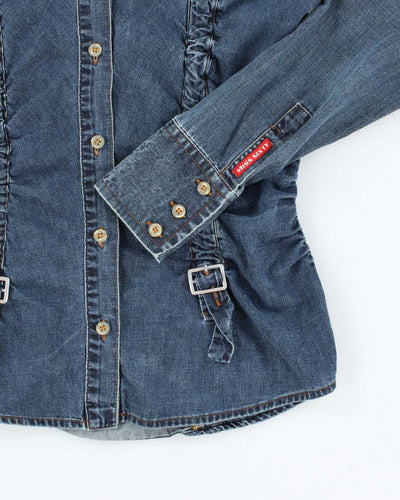Vintage Y2K Miss Sixty Patterned Dark Wash Denim Shirt - M