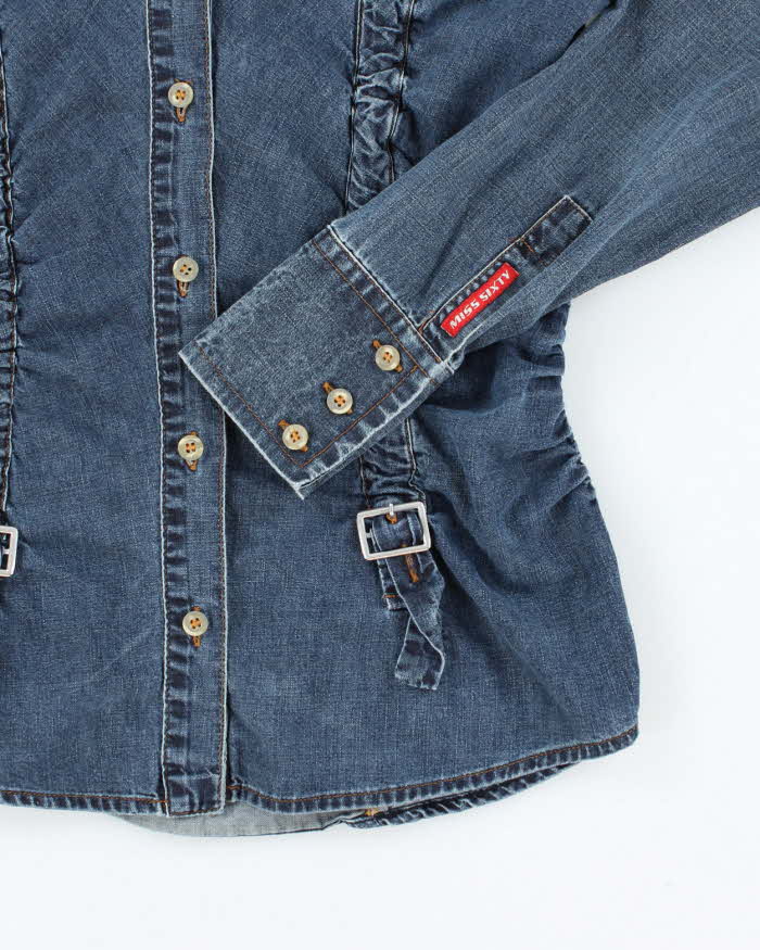 Vintage Y2K Miss Sixty Patterned Dark Wash Denim Shirt - M