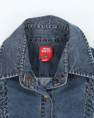 Vintage Y2K Miss Sixty Patterned Dark Wash Denim Shirt - M